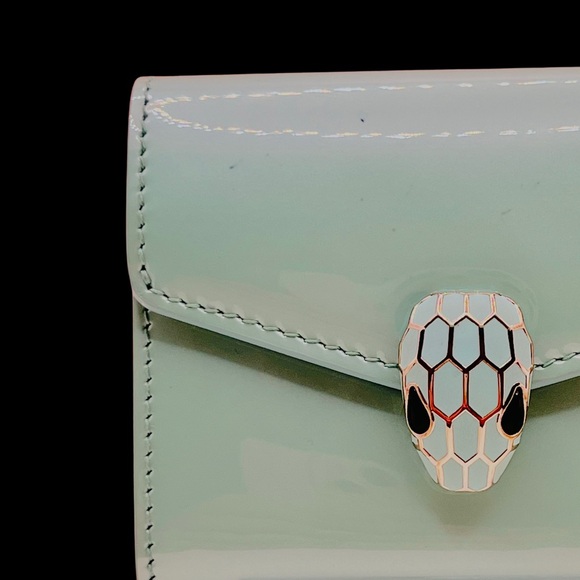 BVLGARI Serpenti Mint Green Patent Leather Wallet - Picture 2 of 12